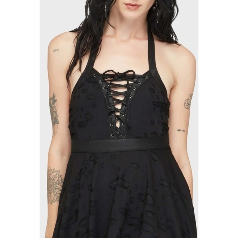 Killstar Badlands midi dress distressed mesh laceup Large - Picture 3 of 9